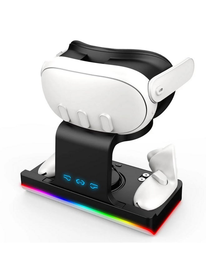 1PCS RGB Charging Dock for Meta Quest 3 Oculus VR Accessories Charger Station Controller Battery Pack Fit Elite Head Strap Black - Image 1